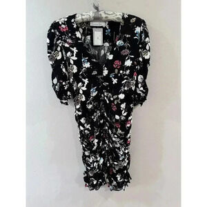 Summer Sun Sheath Black Floral Ruched VNeck Dress Large Fairycore Whimsigoth NWT